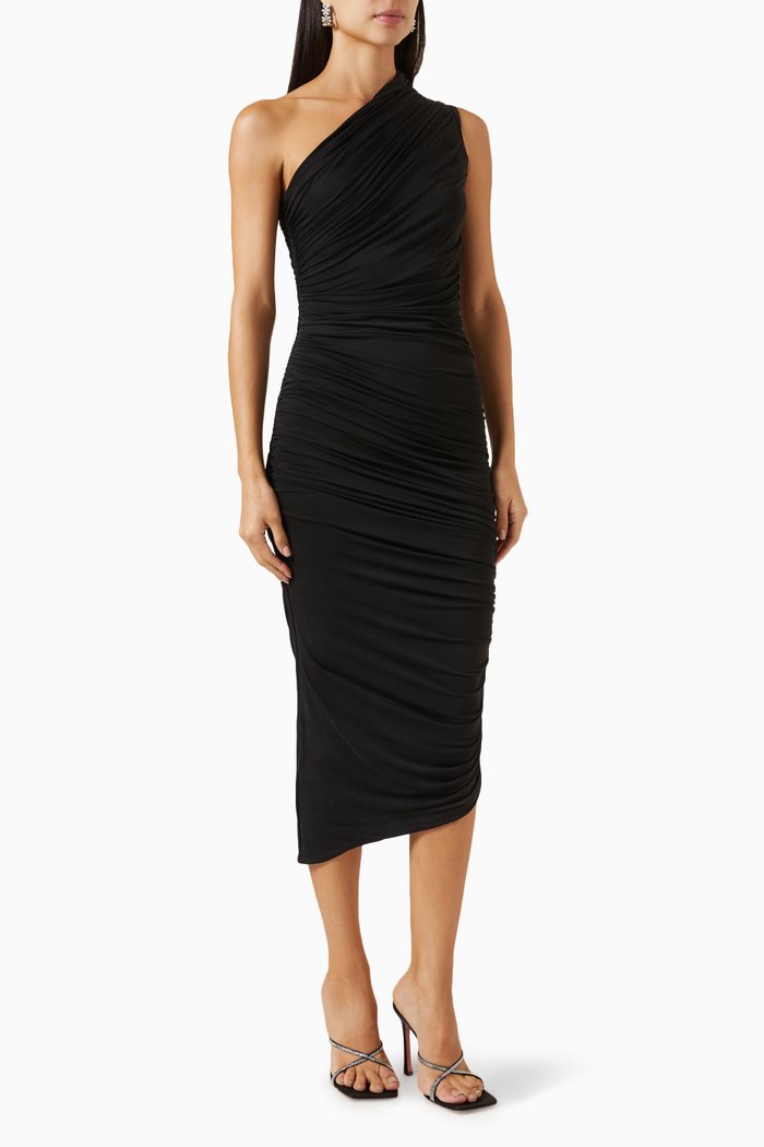Ira One-shoulder Midi Dress in Viscose-blend Jersey, Black
