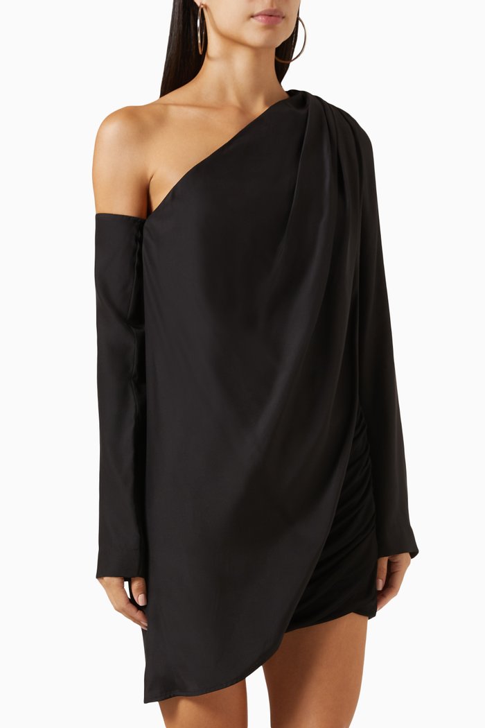 

Toho One-shoulder Draped Top in Silk, Black