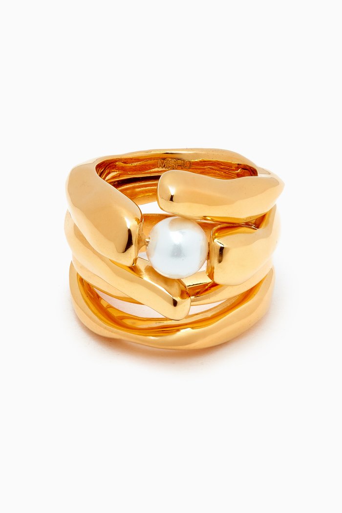 

Pandaia Pearl Ring Set in 22kt Gold-plated Bronze, White