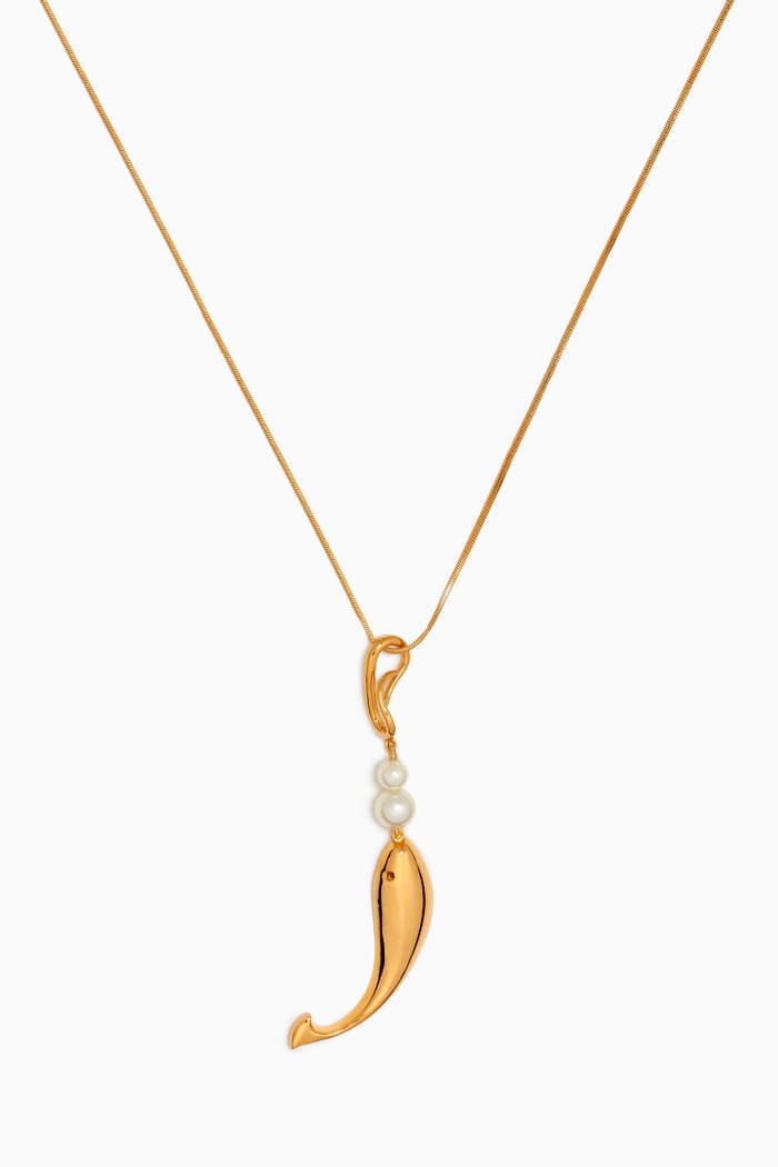 

Sirena Pearl Pendant Chain Necklace in 22kt Gold-plated Bronze, White