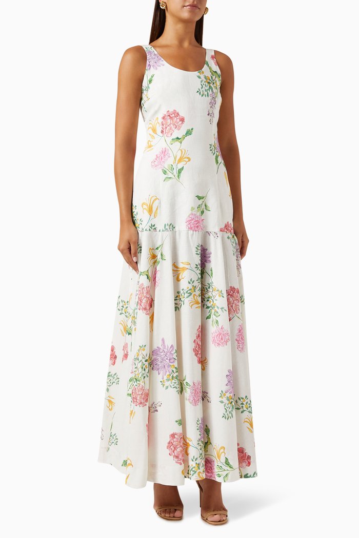 

Adem Floral-print Maxi Dress in Linen-blend, White