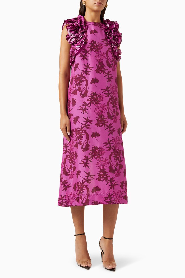 

Miray Ruffle-sleeve Dress in Silk, Pink