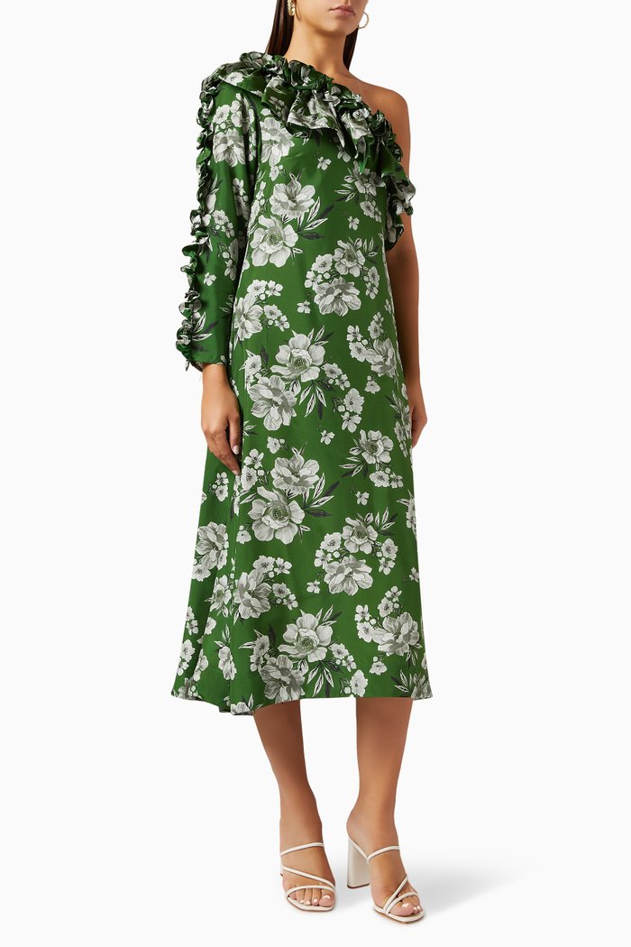 

Zeki One-shoulder Dress in Silk, Green