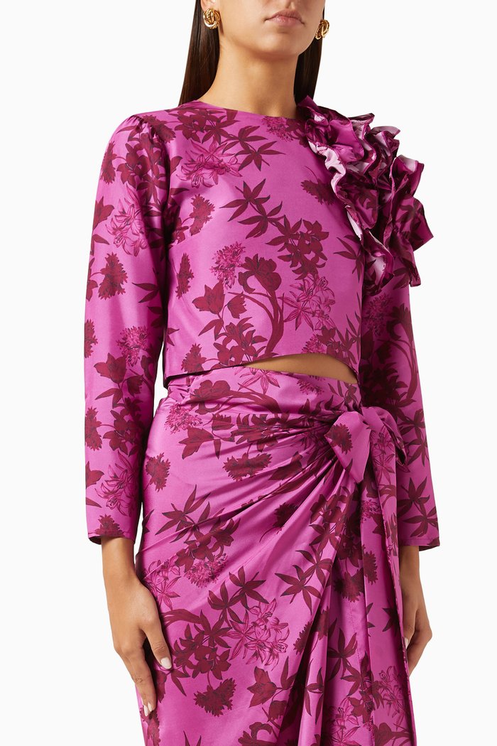 Selma Ruffle Top in Silk, Pink