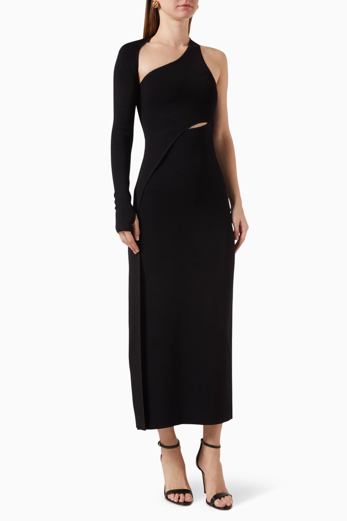 

Manifesto Sleeve Midi Dress in Viscose-knit, Black