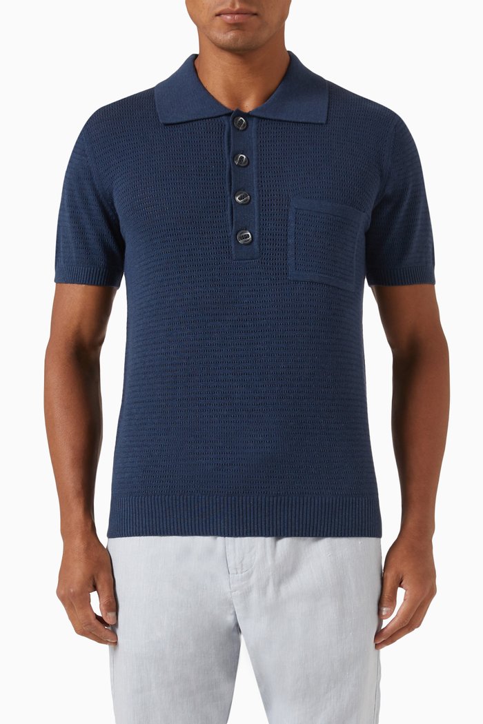 

Clementine Polo Shirt in Crochet-knit, Blue