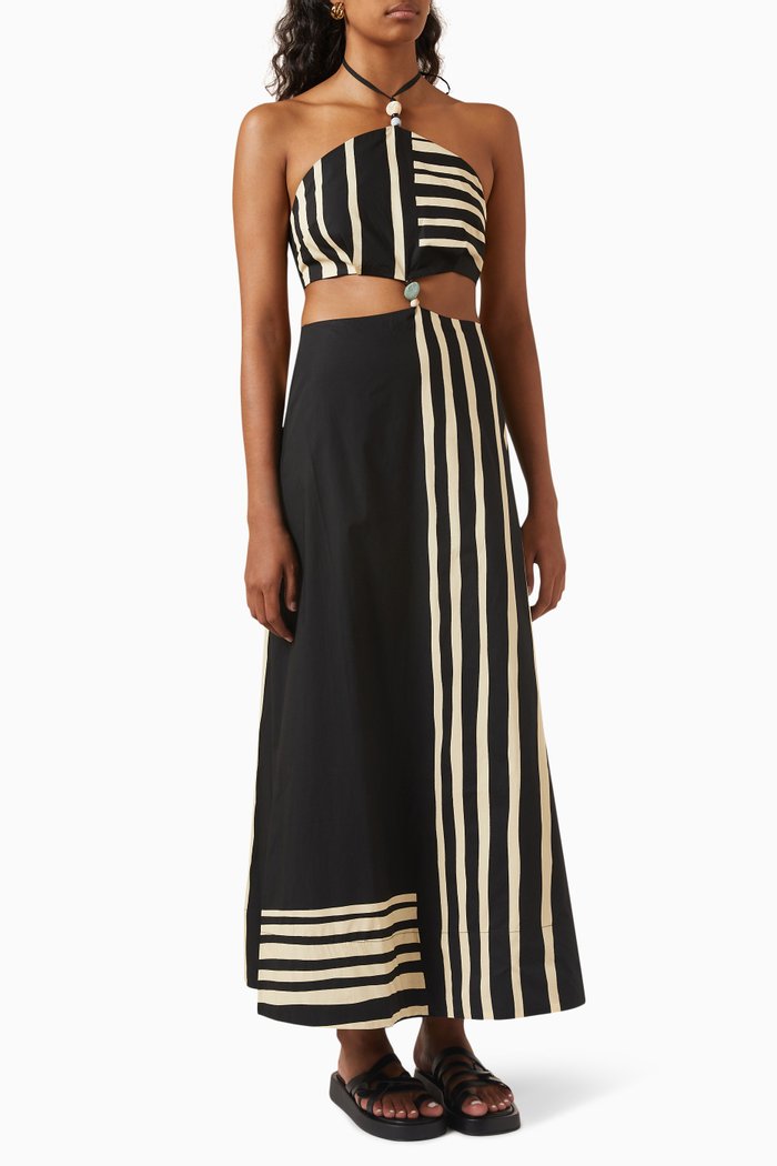 

Linocut Beaded Maxi Dress in Cotton-poplin, Black