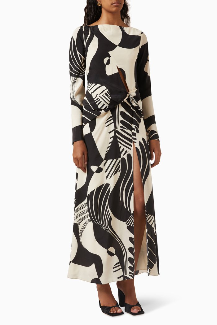 

Realisme Abstract-print Twist Maxi Dress in Silk-crepe, Black