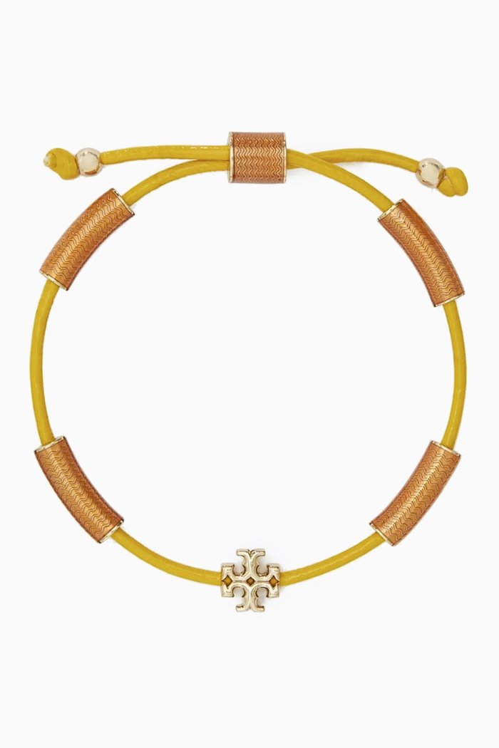 

Kira Guilloche Bracelet in Leather, Yellow