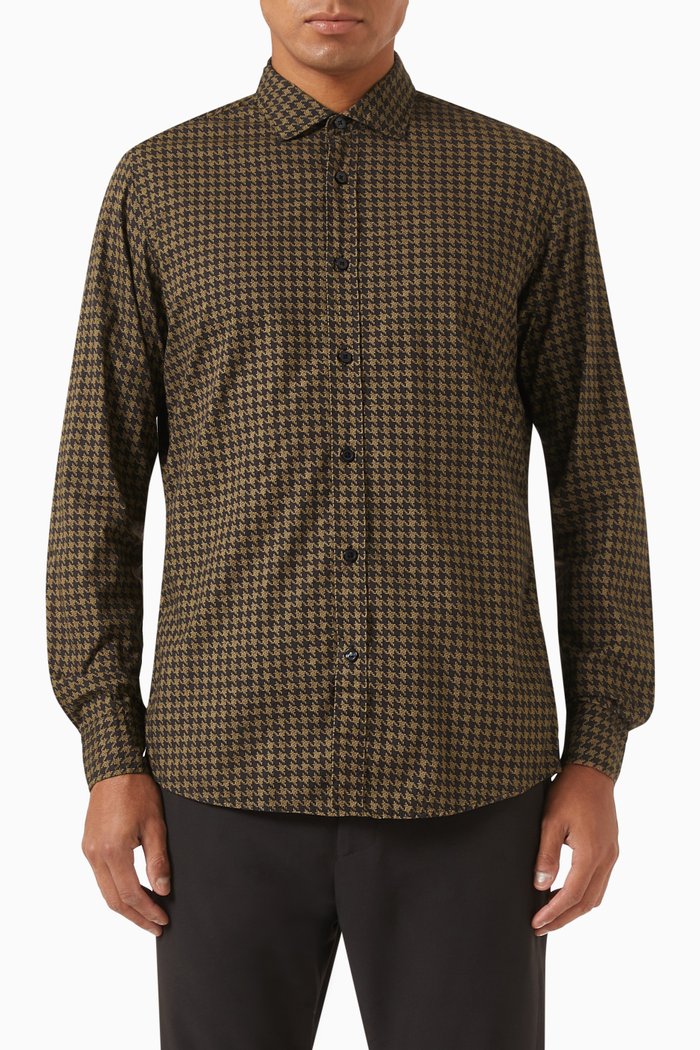 

Roan Houndstooth Slim-fit Shirt in Stretch-cotton, Neutral