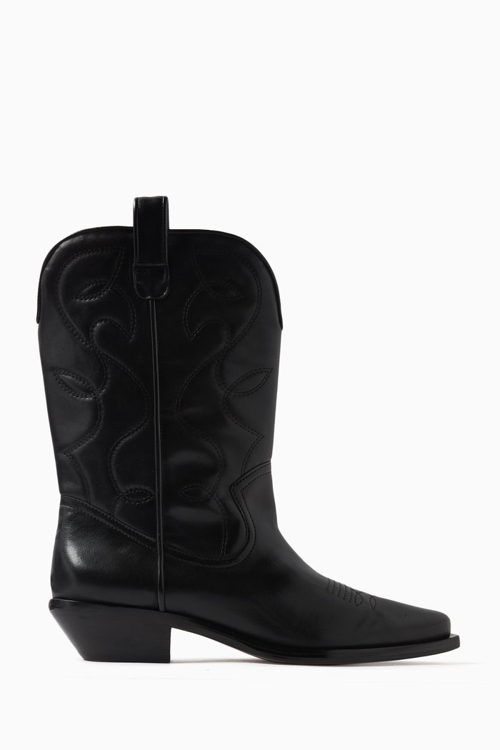 Embroidered Cowboy Boots in Leather, Black