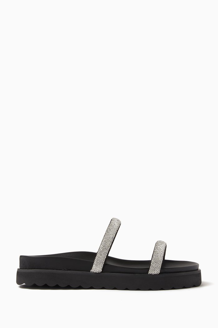 

Two-strap Flat Slides in Nappa Leather, Black