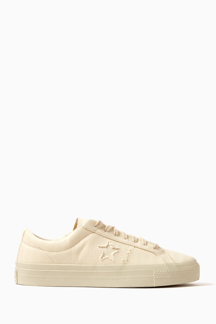 One Star Pro Herringbone Low Top Sneakers in Cotton Canvas, White