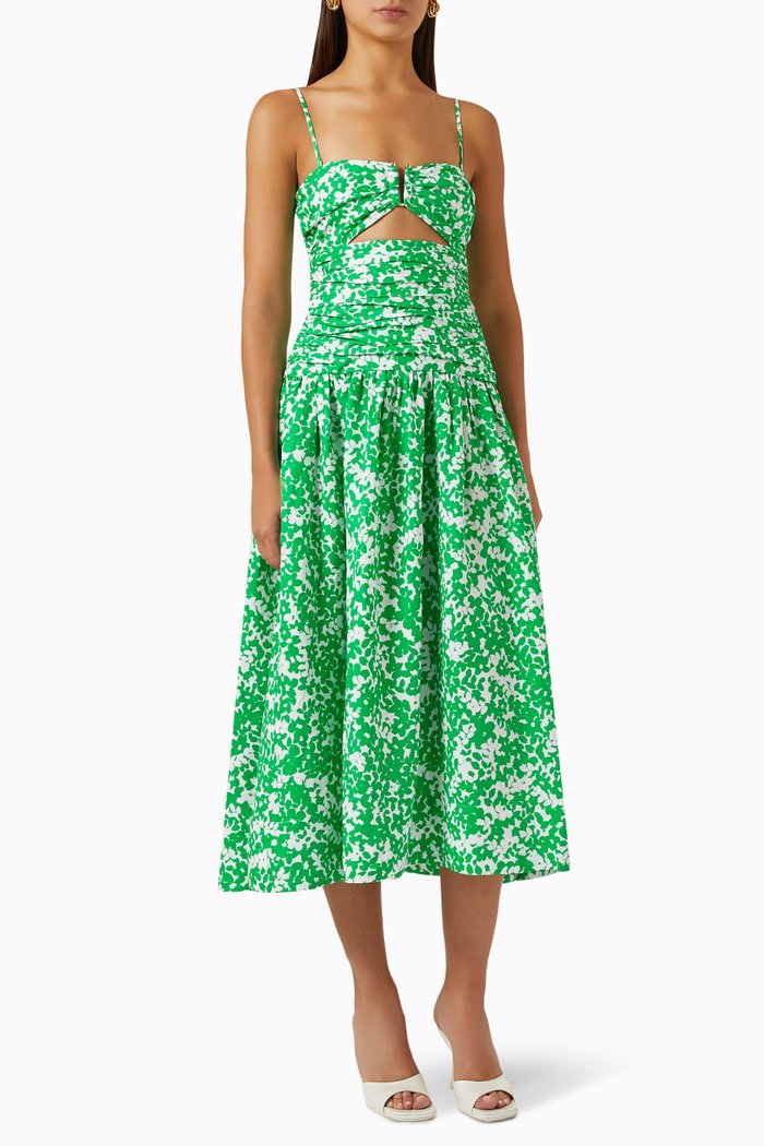 

Arosa Cut-out Midi Dress in Linen Blend, Green