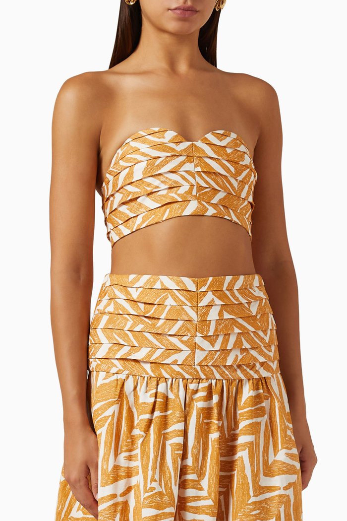 

Imani Strapless Pleated Crop Top in Linen Blend, Neutral