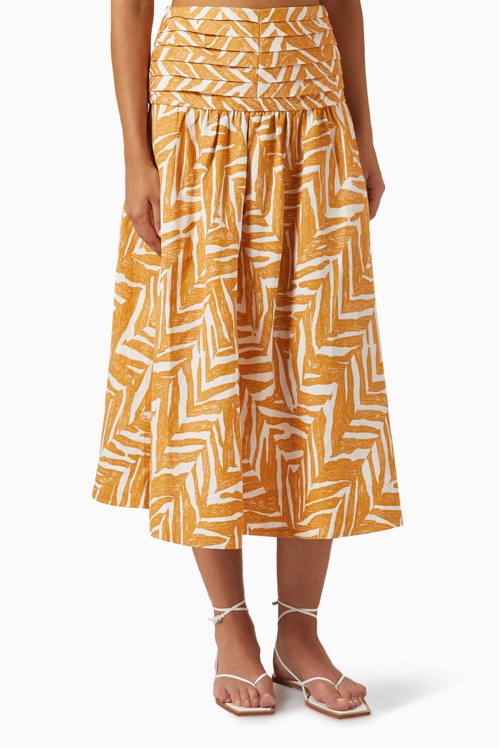 

Imani Pleated Yoke Midi Skirt in Linen Blend, Neutral