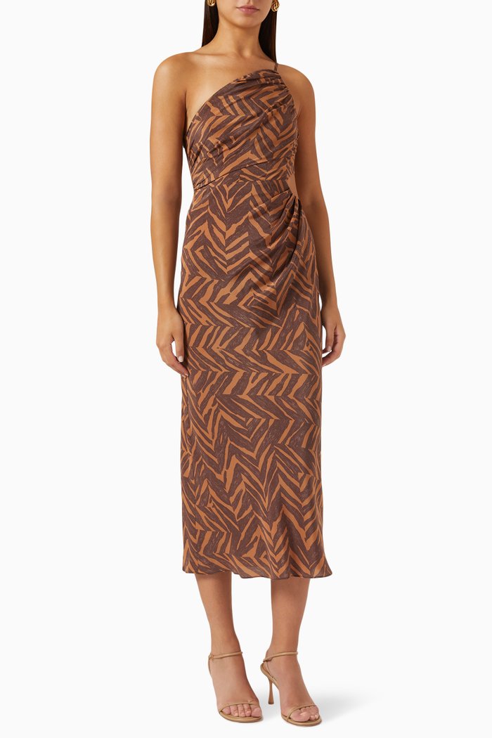 

Alene Asymmetrical Midi Dress in Silk, Brown