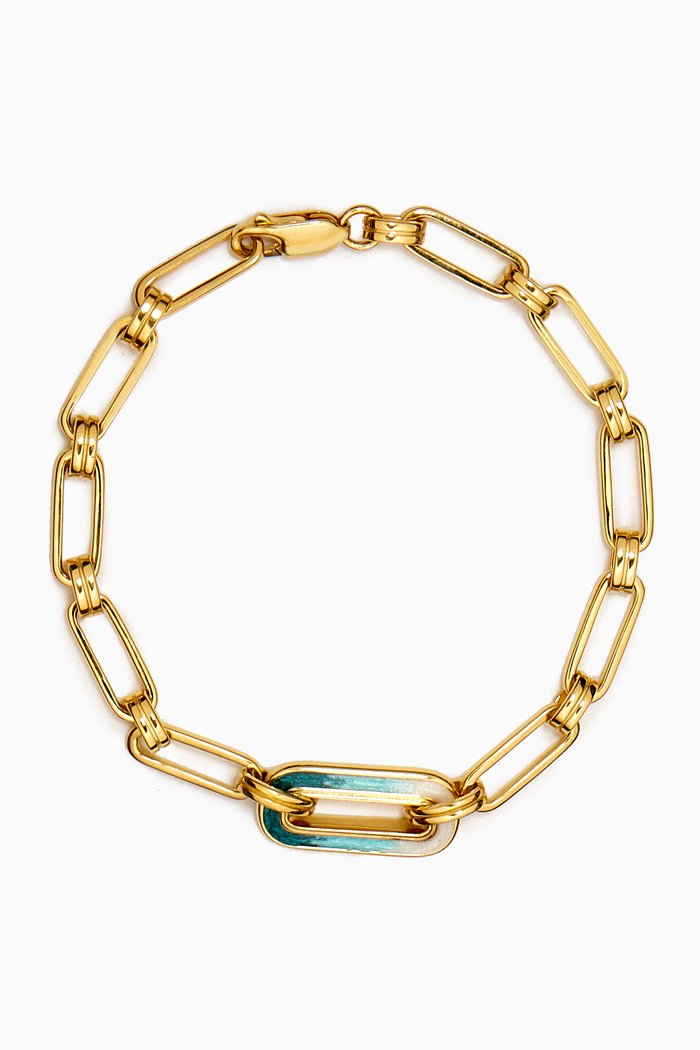 

Enamel Chain-link Bracelet in 18kt Recycled Gold-plated Sterling Silver, Green