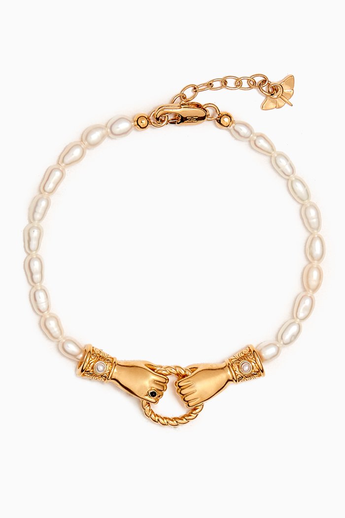 

x Harris Reed In Good Hands Pearl Bracelet in 18kt Gold-plated Recycled Brass, White