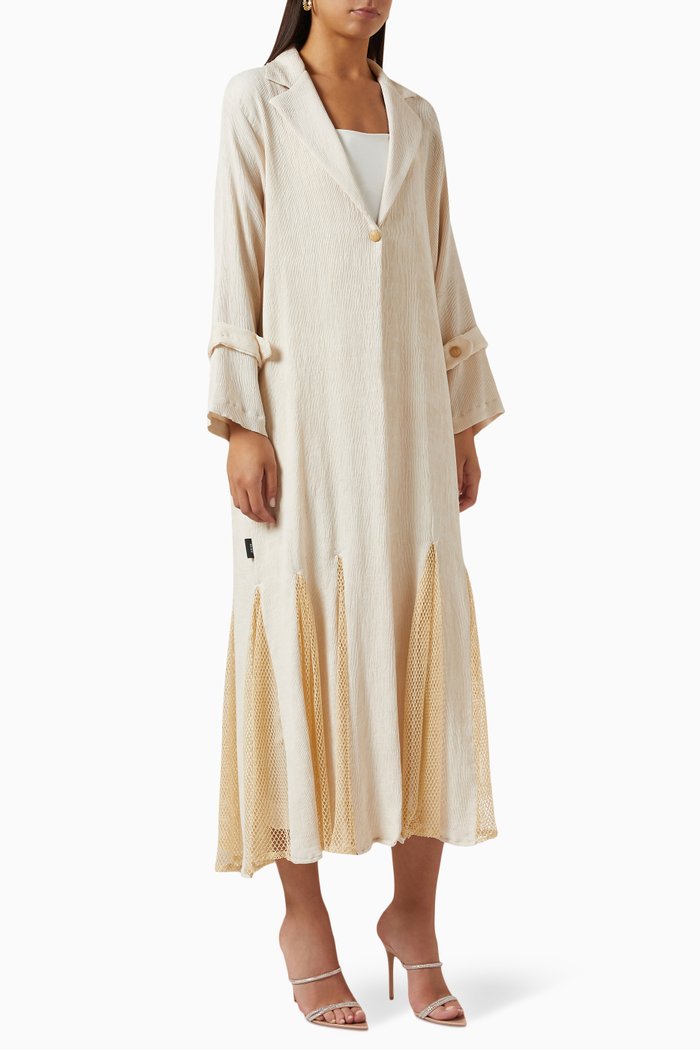 

Mesh Insert Collared Abaya, Neutral