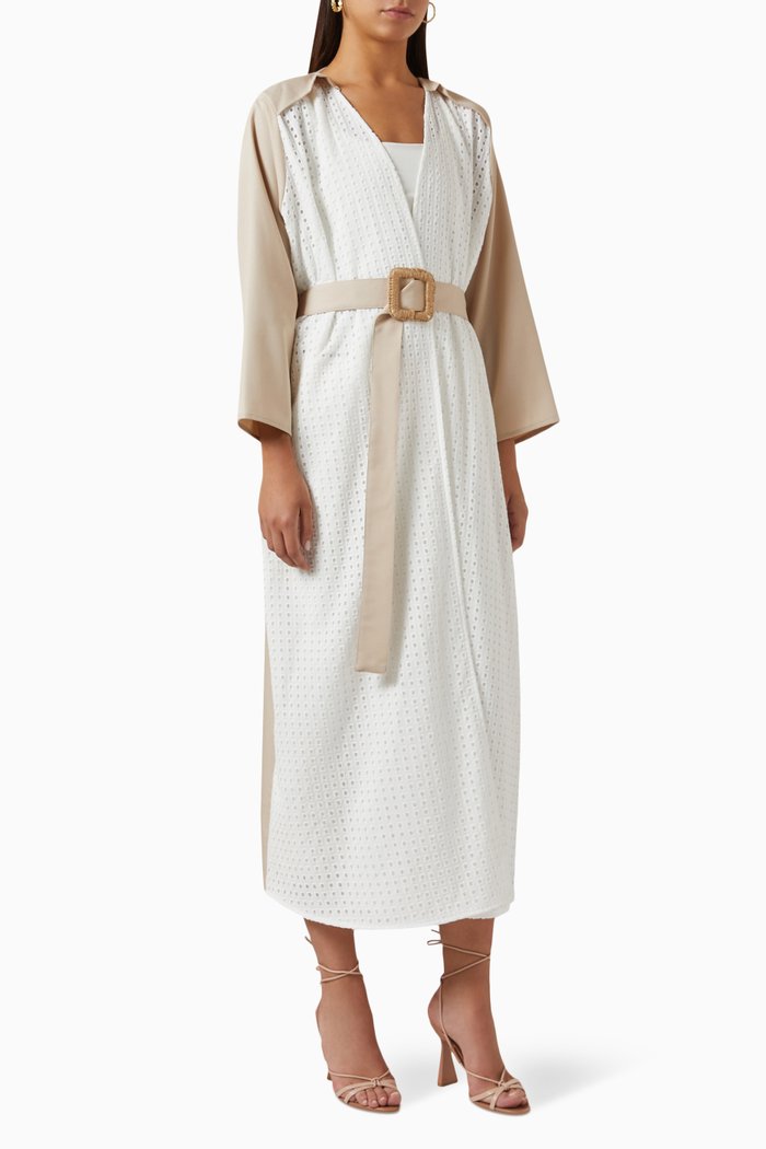 

Two-tone Belted Abaya, Neutral