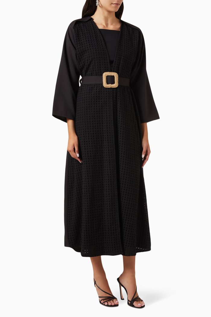 

Two-textured Belted Abaya, Black