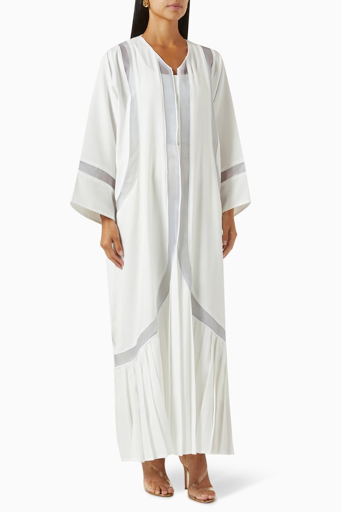 

Pleated Panel Abaya, White