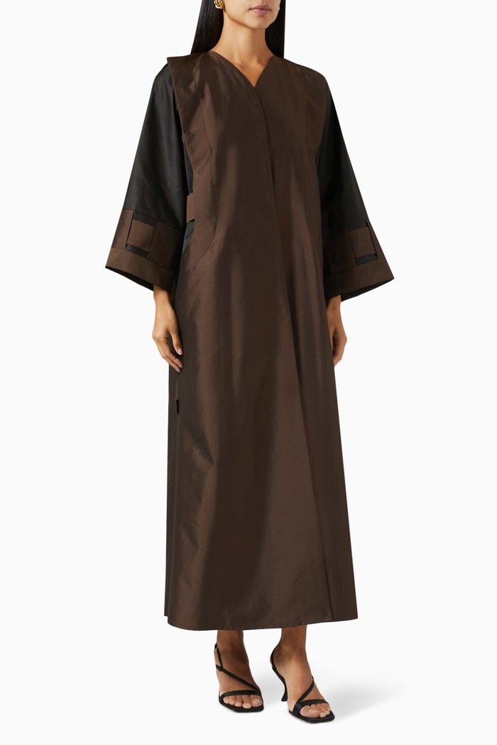 Two-tone Panelled Abaya, Brown