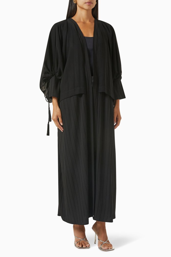 

Striped Long-sleeve Abaya, Black