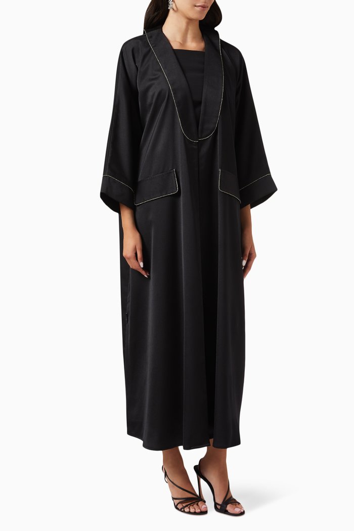 

Crystal-embellished Trim Abaya, Black