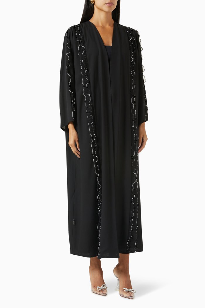

Ruffle-trim Abaya, Black
