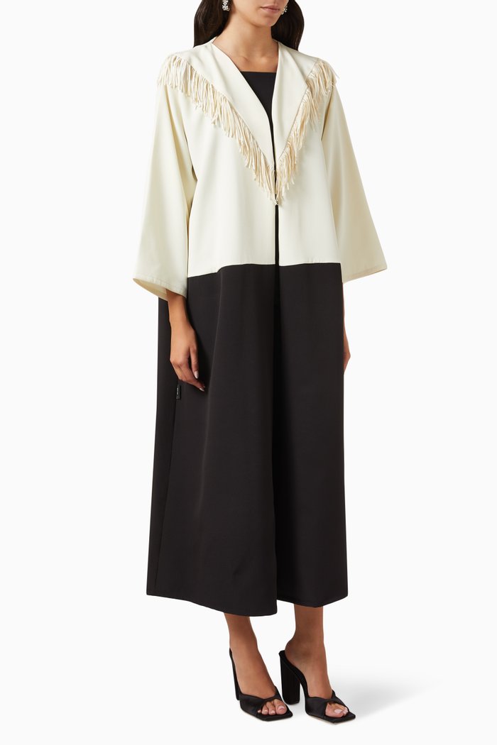 

Two-tone Fringe Abaya, Black