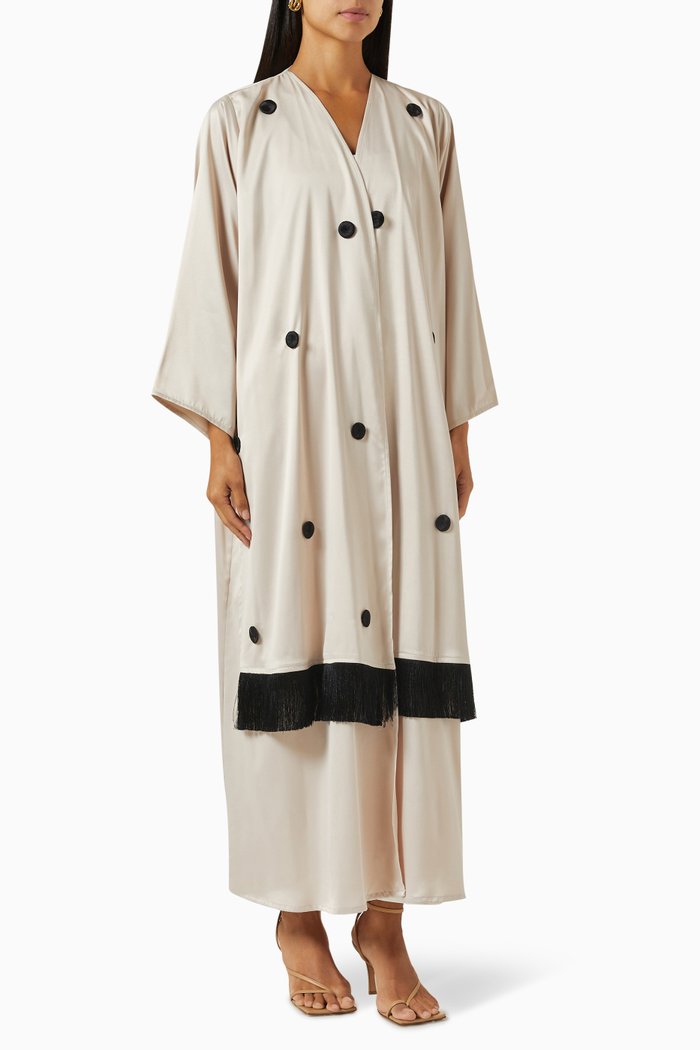 

Fringe Sash Abaya, Neutral