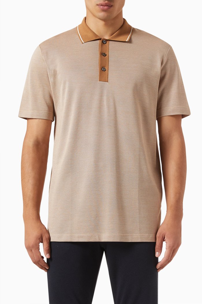 

Slim Fit Polo Shirt in Cotton & Silk, Neutral
