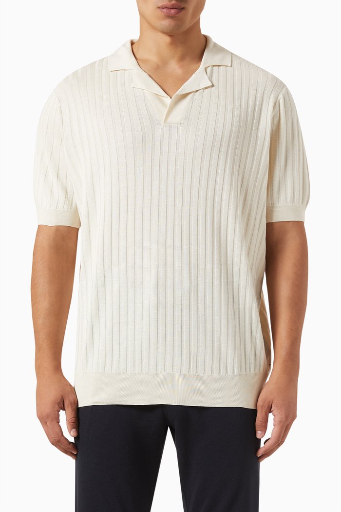 

Ribbed Polo Sweater in Silk, White