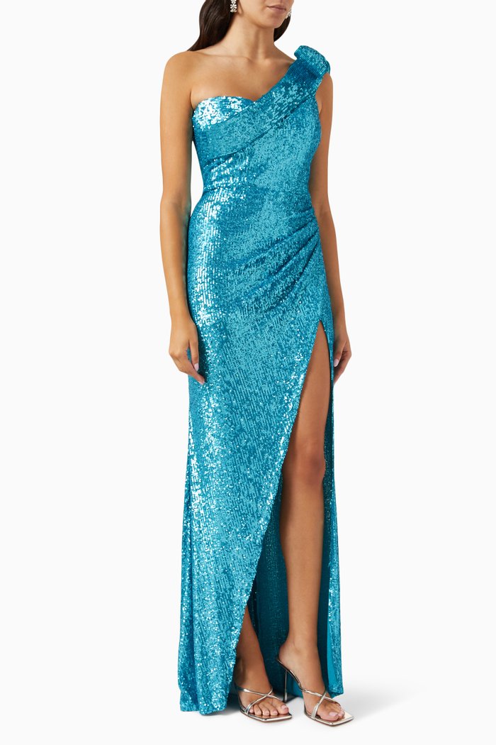 

One-shoulder Dress in Sequin, Blue