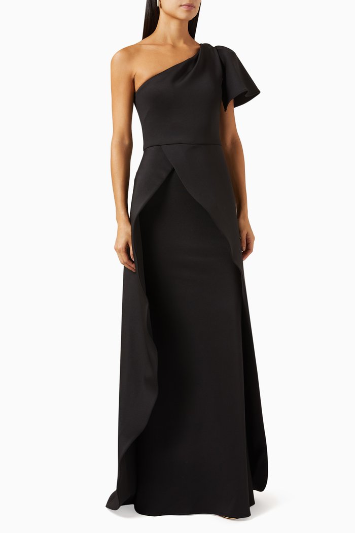

One-shoulder Gown in Scuba, Black
