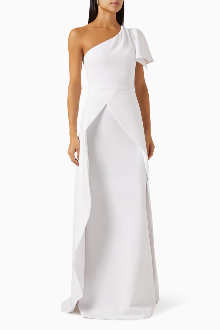 

One-shoulder Gown in Scuba, White