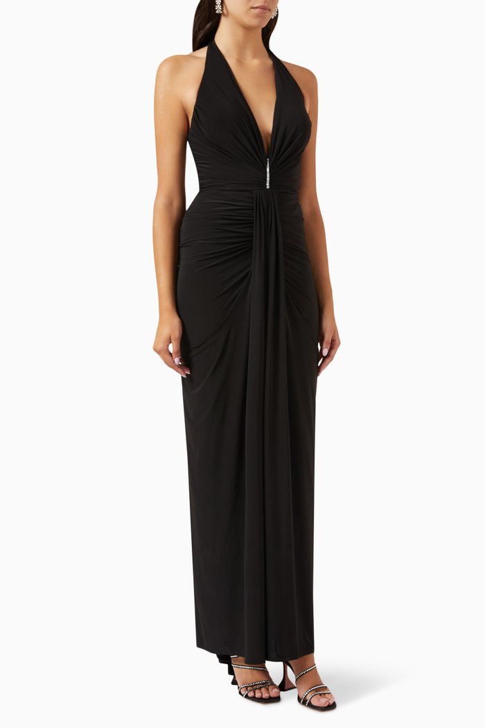 

Ruched Halterneck Dress, Black