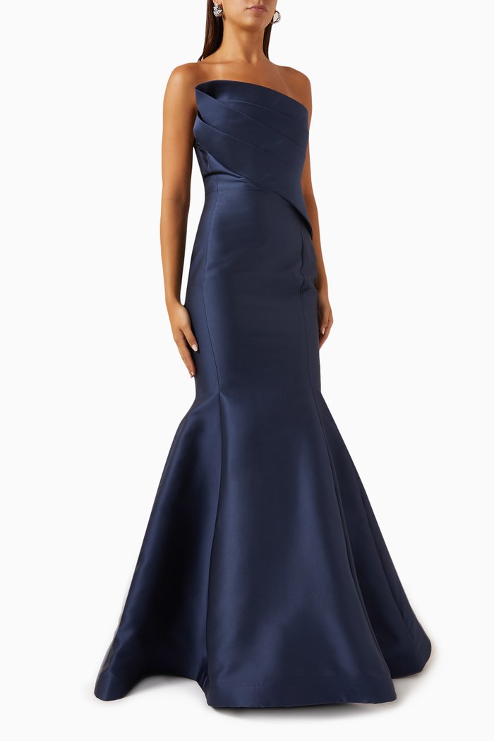 Strapless Gown in Stretch-taffeta, Blue