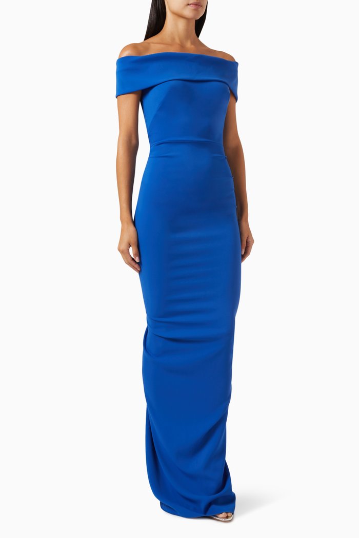

Off-Shoulder Maxi Gown in Stretch Crêpe, Blue