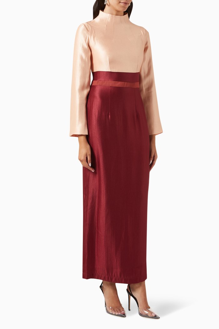 Sahda Convertible-sleeve Dress, Red
