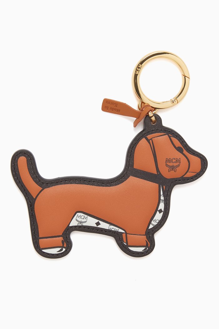 Dachshund Charm Keychain in Leather, Brown