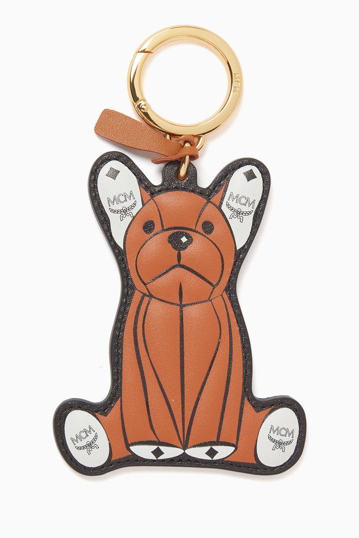 

Bulldog Charm Keychain in Leather, Brown