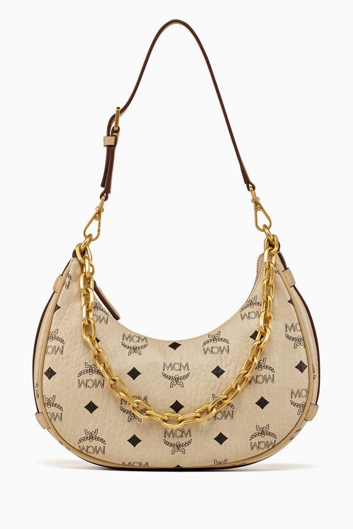 

Aren Visetos Crescent Hobo Shoulder Bag in Coated-canvas, Neutral