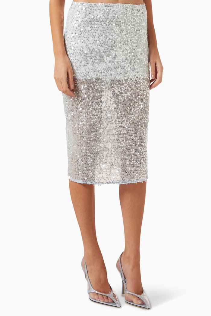 Helen Low-rise Midi Skirt in Sequins, Blue