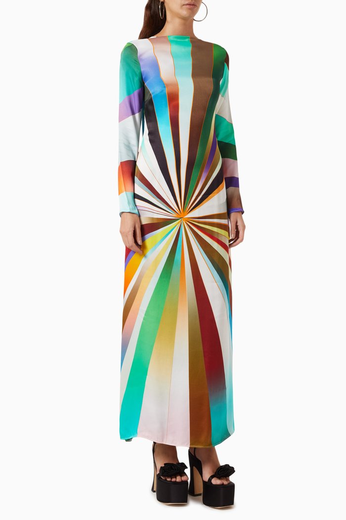 

Desty Sun-ray Maxi Dress in Satin, Multicolour