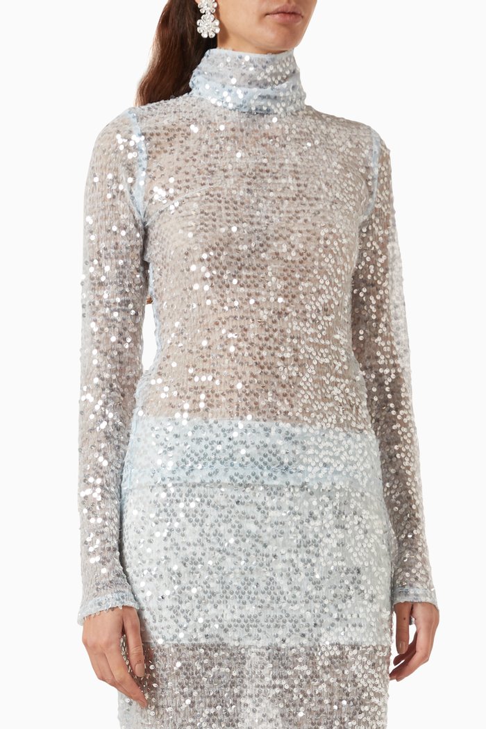 

Cody Turtleneck Top in Sequins, Blue