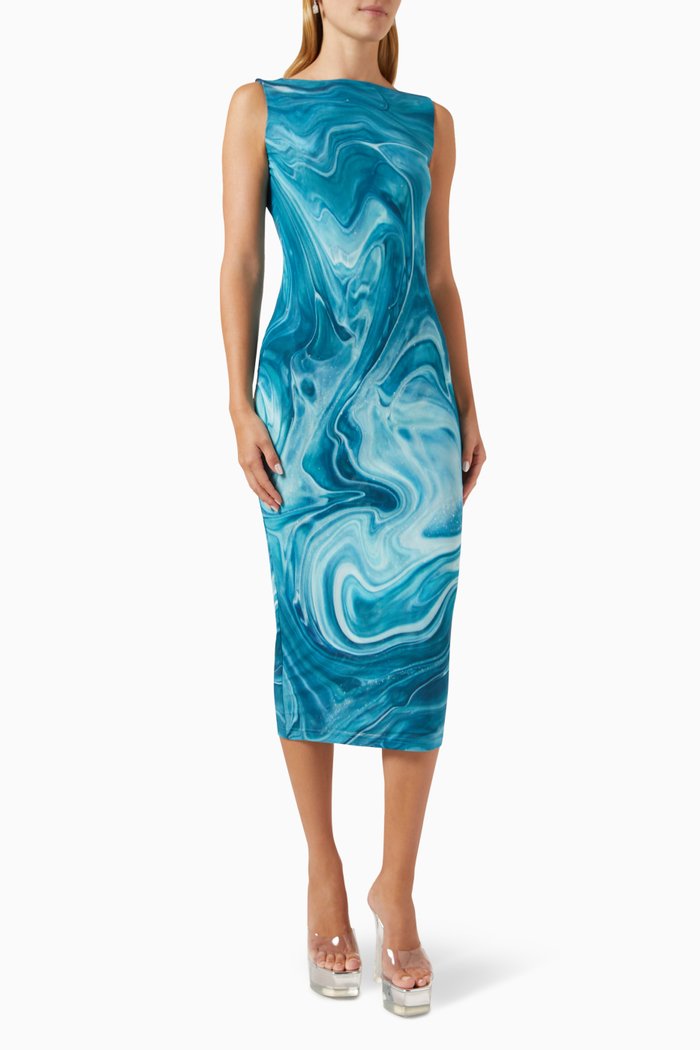 

Nera Midi Dress in Mesh, Blue