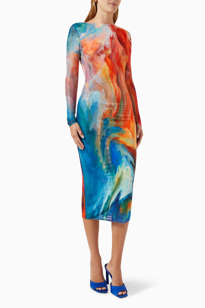 

Alamea Midi Dress in Mesh, Multicolour